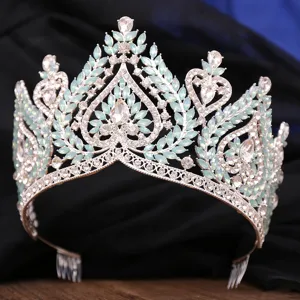 Baroque bridal crystal tiara crown, elegant silver hair accessory for wedding party performance.