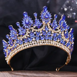 Luxus blaue Kristall Barock Tiara Krone für Braut Hochzeit Party Haarschmuck Schmuck