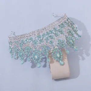 Atemberaubende silberne blaue Kristall Braut Tiara Barock Luxus Hochzeit Krone Haar