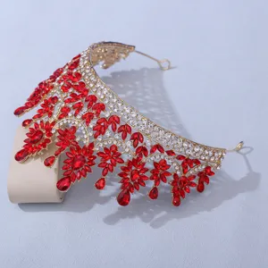 Barocker Brautkronen-Kopfschmuck mit roten Kristallen und Strasssteinen für Hochzeit 1Stk