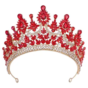 Barock rote Kristall Braut Tiara Luxus Strass Hochzeit Krone fur Damen Party Haarschmuck