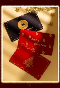 Juego de tarjetas de felicitación navideñas, creativas tarjetas doradas para regalos.