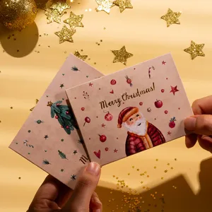 Tarjetas de felicitación navideñas papel kraft plegable bricolaje mensajes bonitos