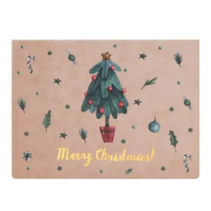 Tarjeta de felicitación de Navidad plegada papel kraft vintage regalo mensaje