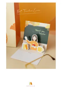Tarjeta de Felicitación 3D Pop Up Profesor Tarjeta de Agradecimiento Hecha Mano Top