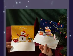Tarjeta de felicitación navideña 3D pop-up muñeco de nieve tarjeta de año nuevo