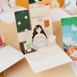 Tarjeta de Felicitación Pop-Up 3D del Día del Maestro Tarjeta de Bendición de Cartón Hecha a Mano para Profesores y Escuela