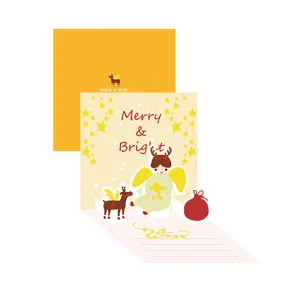 Tarjeta de felicitación pop-up 3D de Navidad con sobre, lindo ángel y reno de regalo.