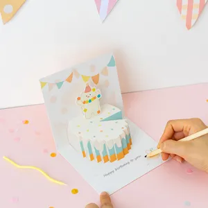 Tarjeta de Felicitación de Cumpleaños Pop-Up 3D Creativa Lindo Diseño de Pastel de Animales de Dibujos Animados Tarjeta de Bendición Con Sobre y Pegatina Para Regalo de Niños