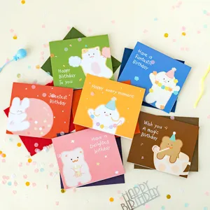 Set de tarjetas de felicitación de cumpleaños creativas, lindos animales para niños.