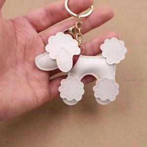 Creative Leather Teddy Dog Keychain Cute Curly Poodle Puppy Bag Pendant Charm For Car Keys Women Gift Accessories