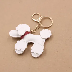 White leather poodle keychain bag charm cute puppy keyring pendant fashion accessory