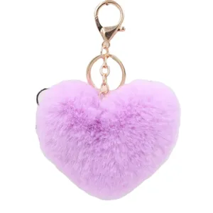 Fluffy heart plush keychain with gold clasp, cute bag charm and car hanging ornament.