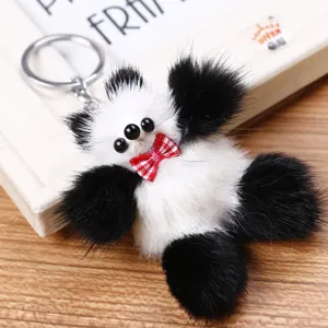 Lindo llavero de piel de panda en blanco y negro, accesorio de bolso suave y esponjoso.
