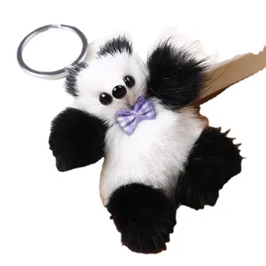 Llavero de piel de panda lindo peluche animal bolso encanto coche anillo accesorios top