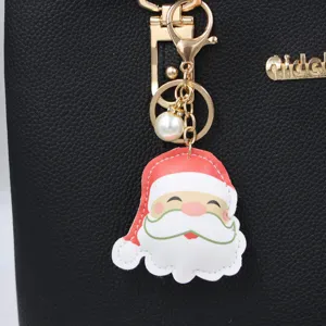 Kerst Kerstman Leer Sleutelhanger Tas Hanger Cartoon Kunstleer Santa Hangen Decoratie Voor Rugzak Portemonnee Cadeau