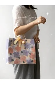 Bolsa de Regalo de Papel Floral con Lazo, Elegante Bolsa de Embalaje para Fiestas