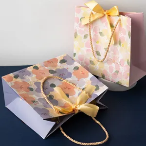Bolsas de Regalo Florales de Acuarela Con Cintas Bolsas de Embalaje de Cartón Blanco Para Fiesta de Cumpleaños Boda