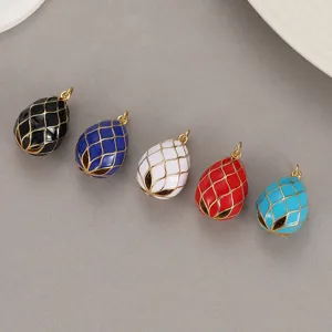Easter egg enamel teardrop pendant retro gold mesh DIY jewelry accessory necklace charm