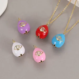 Colorful enamel evil eye Easter egg pendant necklace set stylish DIY jewelry accessories