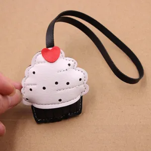 Creative Faux Leather Cake Keychain Bag Accessory Cute Ice Cream Shape Pendant For Backpack Car Hanging Charm Ornament