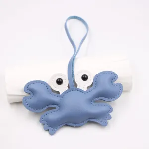 Cute blue leather crab bag charm keychain pendant for handbag and backpack decoration item