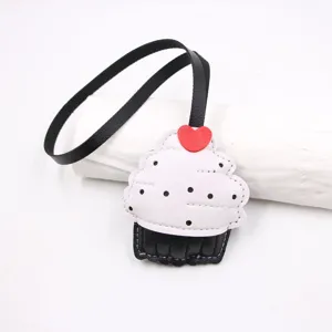 Cute cupcake leather keychain bag pendant charm car hanging accessory stylish cute design