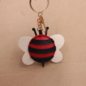 Süßer Bienen Schlüsselanhänger Leder 3D Taschenanhänger Metall Ring Tier Schlüsselring