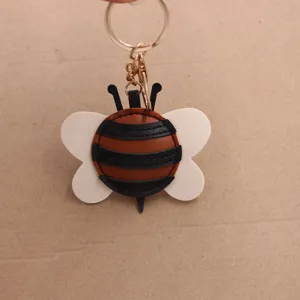 Süßer Bienen Leder Schlüsselanhänger mehrschichtige 3D Taschen Anhänger Metall Ring
