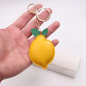Mignon Porte Cles Citron en Cuir PU 3D Breloque de Sac de Fruits Doux Anneau de Cles en Metal Electroplaque Accessoire