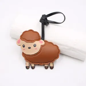 Cute leather sheep bag charm keychain, handmade multi-layer cute lamb pendant accessory.