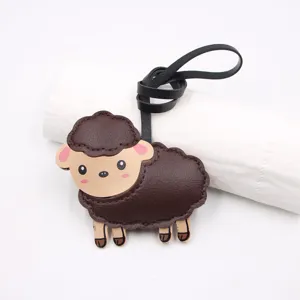 Leather sheep bag charm cute animal pendant fashion handmade DIY clothing accessory keychain