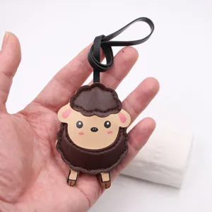 Cute lamb PU leather bag charm pendant, stylish keychain accessory for women and girls daily wear.