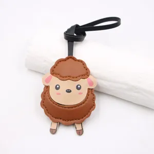 Cute leather sheep bag charm brown lamb keychain pendant aesthetic handbag accessory stylish purse decor