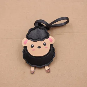Cute lamb PU leather bag charm keychain, adorable sheep pendant for purses and backpacks.