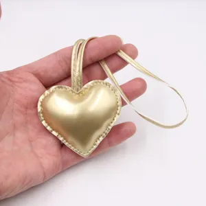 Gold PU Leather Heart Shape Bag Charm Lanyard Pendant Fashion Accessories Decor
