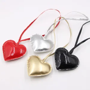 Faux Leather Heart Bag Charm Valentine Day Glossy Patent Leather Pendant For Jeans Clothes Handbag Charm Strap Accessory