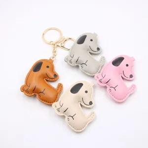 Cute cartoon leather puppy keychain set, soft stuffed bag pendant and car key ring.