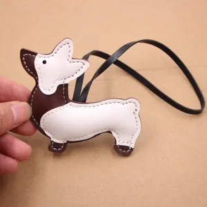 Χαριτωμένο δερμάτινο τσάντα γούρι σκύλος Corgi κουτάβι με μαύρο λουράκι αξεσουάρ