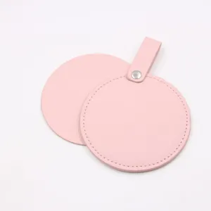 Pink round leather mirror sleeve bag pendant portable makeup case accessory chic minimalist style