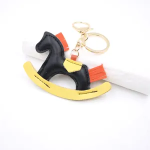 PU Leather Rocking Horse Keychain Bag Charm Cute Animal Pendant Car Key Ring Accessory