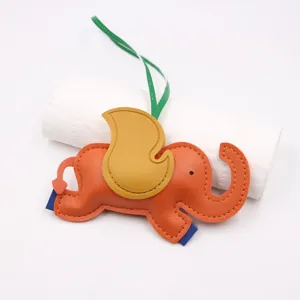 Leather cartoon elephant bag charm pendant colorful leather keychain fashion accessory