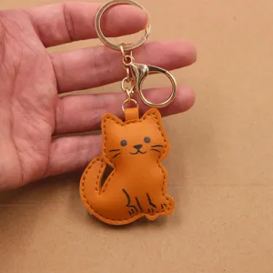 Leuke Cartoon Kat Kunstleder Sleutelhanger Creatieve Gevulde Kitten Tas Hanger Verguld Metaal Sleutelhanger Voor Auto's Tassen