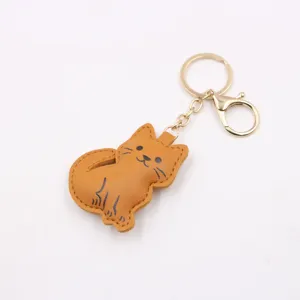 Gedetailleerd overzicht van schattige leren gevulde kat sleutelhanger tas accessoire.