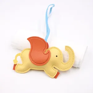 Cartoon flying elephant leather charm pendant for bags and jeans fashion accessories