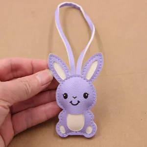 Charm pendentif de sac lapin en cuir PU violet mignon, accessoire élégant pour sacs à dos.