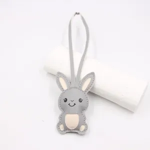 Mignon lapin gris en cuir PU pendentif de sac porte-clés accessoire dessin animé quotidien