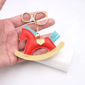 Leather Rocking Horse Keychain Cute Bag Pendant Car Key Ring Fashion Accessory Gift