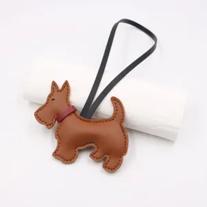 colgante de bolso de cuero de terrier escocés cachorro lindo accesorio cordón marrón