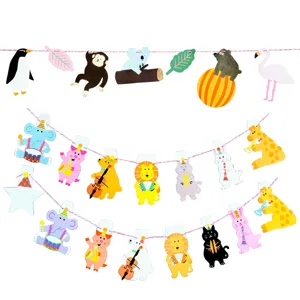 Detailed view of cute cartoon animal paper garland for children party decoration.